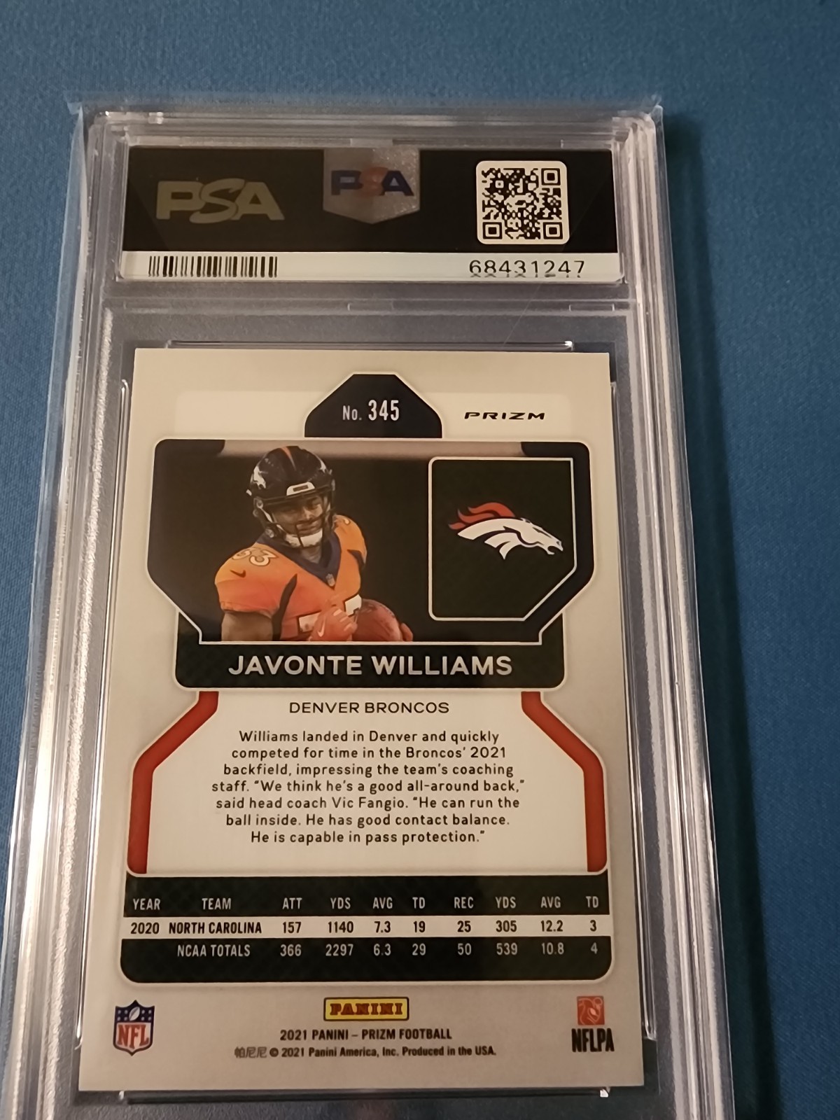2021 Panini Prizm Football Javonte Williams- RED ICE ROOKIE PRIZM- PSA 10 view 9