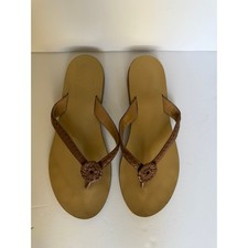 Jack Rogers Brown Leather Braided Thong Sanda...