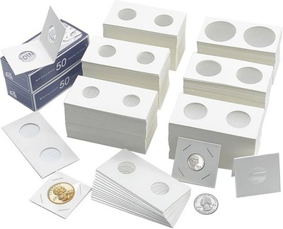 600 Pcs Coin Flips 6 Assorted Sizes 2'' X 2'' Cardboard Coin Holders Mylar Coin