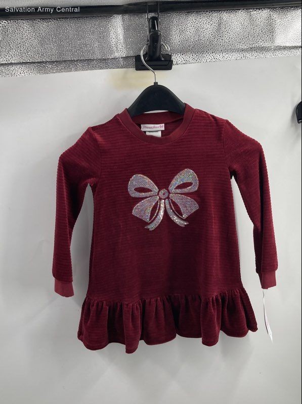 Bonnie Jean Girls Burgundy Long Sleeve Crew Neck Sequin Bow Blouse Top Size 5