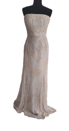 Sean Collection Silk Beaded Dress Sleeveless Strapless Wedding Prom Formal Large
