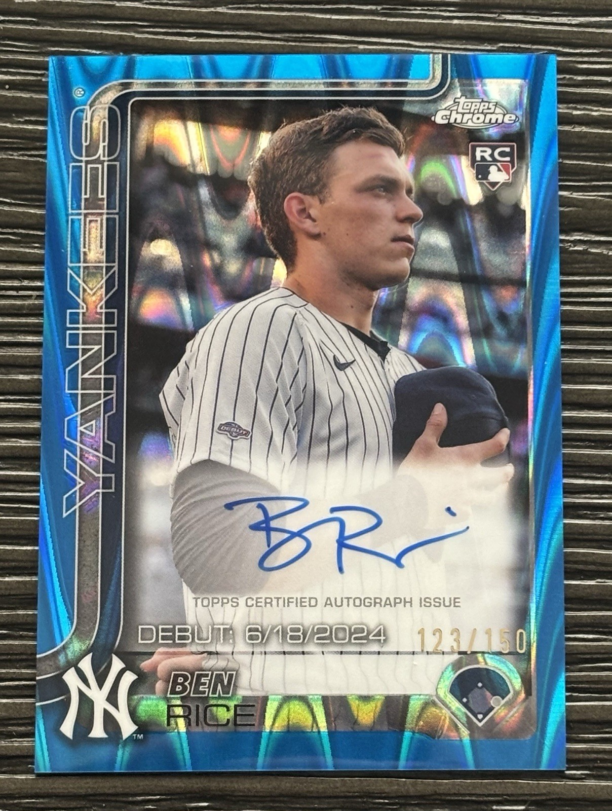Ben Rice /150 - 2025 Topps Chrome - Rookie Debut Autograph - Blue RayWave Refr