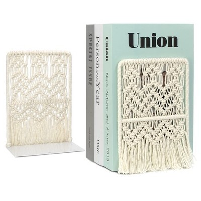 Boho Macrame Bookends, Heavy Duty Metal Book Ends, Decorative Unique Bookend ...