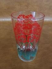 VTG Federal Glass 4.75" Boscul Peanut Butter Glass/Jar Red/Green Phlox Pattern