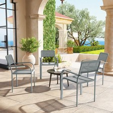 Garden Chairs Set of 4, Stackable Rattan Effect Dining Armchairs, Light Grey