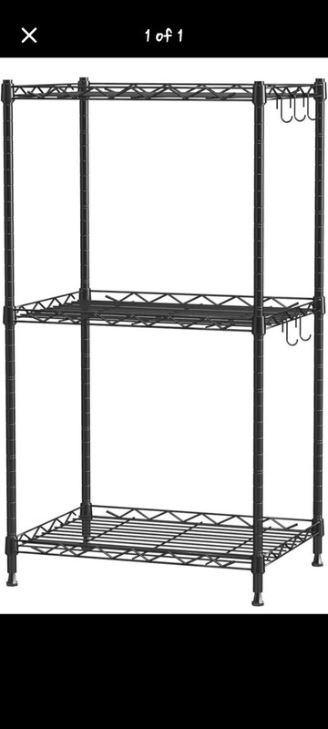 Black Metal 3-Shelf Freestanding Wire Storage Rack Unit w/ Hooks 16.6x11.6x33.6
