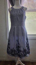 Nine West Dress Size 4 100% Cotton Rayas Blue Halter