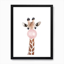 Bubble Gum Giraffe Art Print Framed Wall Art Poster Canvas Print Picture
