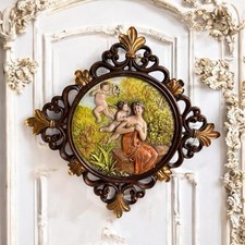 Vtg Capodimonte Italy Garden River Scene Cherub Goddess Cupid Baroque Plaque