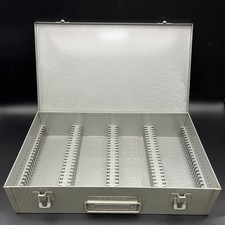 Vintage Brumberger 35mm - 2 1/2 Slide Gray Storage Box Metal Case 150 Slots