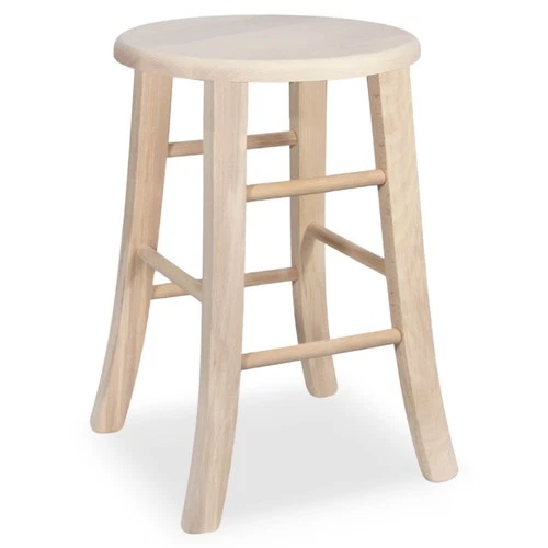 Sgabello Wood Raw for Painting, Height 47 cm, Round Seat, Curved Legs