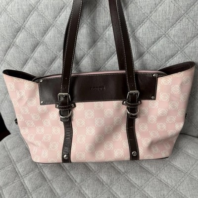 2 In 1 Loewe Anagram LOGO Canvas Coated Leather Pink Shoulder Bag Satchel Tote