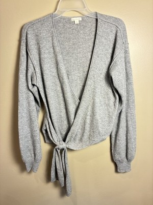 Unsubscribed 100% Cashmere V Neck Wrap Tie Sweater Gray Women Luxury M