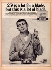 1967 Eversharp Razor Blade Print Ad Man Shaving 25 Cents