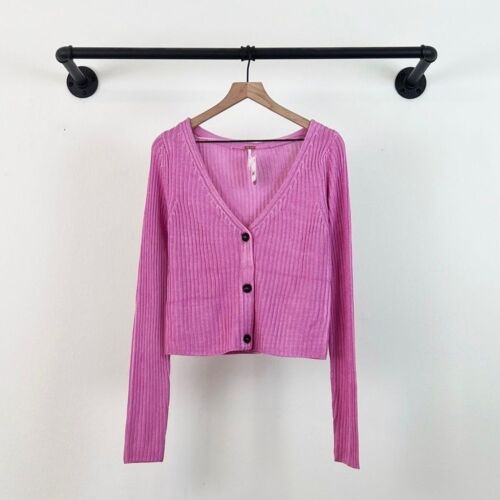 Nuevo con etiquetas Suéter Cárdigan Acanalado Free People Game On en Rubor Mariposa Mujer Mediano - Imagen 3 de 6