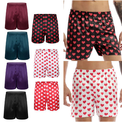 DE Herren Satin Boxer Shorts Nachtwäsche Unterwäsche Schlafanzugshose Pyjamas