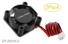 2-Pack, 2-Pin (25mm x 25mm x 10mm) 12V DC Cooling Fans with 7" Cable