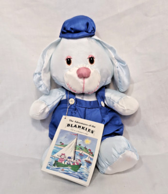 10'' Soft Easter Bunny With Story Tag Vintage 1987 Blue Blankies Washable Lovie