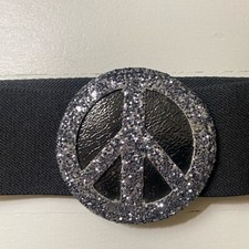 Rockin Robin Girl  s Black Stretch Belt with Peace Buckle Medium 26   - 012