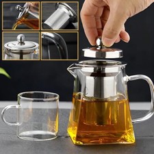 Heat Resistant Glass Teapot with Stainless Strainer Filter Infuser Tea Pot New