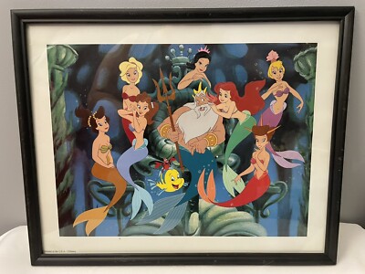 Disney Little Mermaid Framed Prints Set of 3 Ariel Ursula King Trident Flounder 