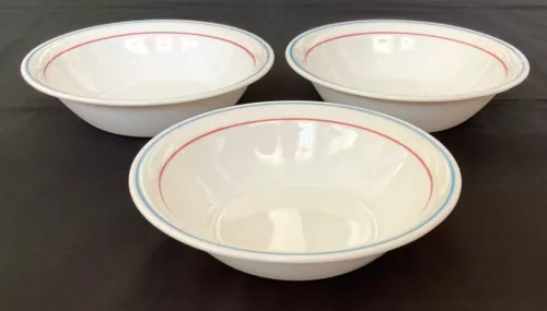VTG CORELLE 3~7 3/16" COUPE SOUP BOWLS "COUNTRY CORNFLOWER" BLUE & ORANGE BANDS