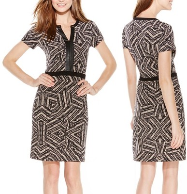 calvin klein leather trim dress Calvin Klein Black Sleeveless Faux Leather Trim Career Sheath Dress