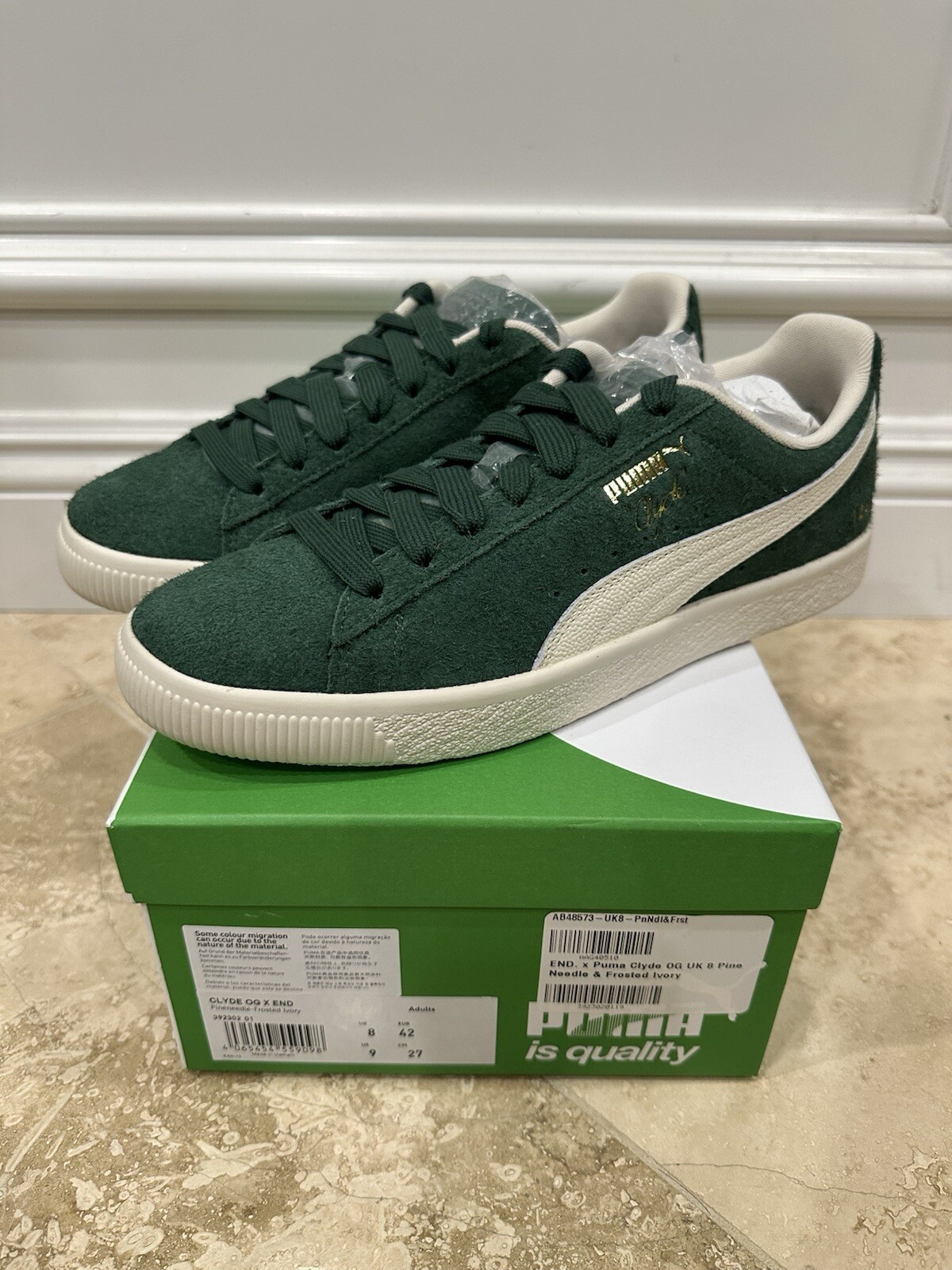 Puma Clyde OG x END. 50th Anniversary Green Suede Pine Needle Size 9 39230201