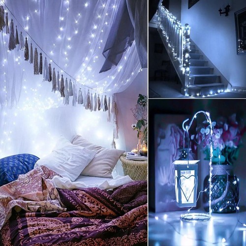 LED String Lights + Remote Control Battery Operated Silver Wire Picnic 10M - Picture 9 of 10