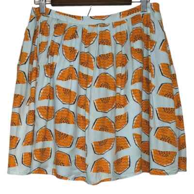 Tulip B Pleated A-Line Mini Skirt Retro Mod Light Blue Orange Slice Large