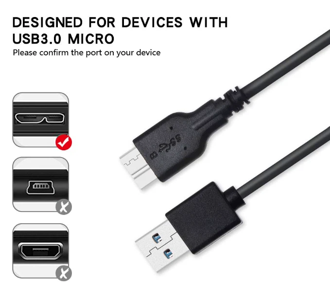 USB 3.0 A to B Cable - Seagate Backup Plus Slim Portable External Hard Drive HDD - Image 3 of 4