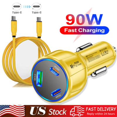 90W Fast Charging Car Charger Type-C Cable For iPhone 16e 16 15 14 13 12 Pro Max
