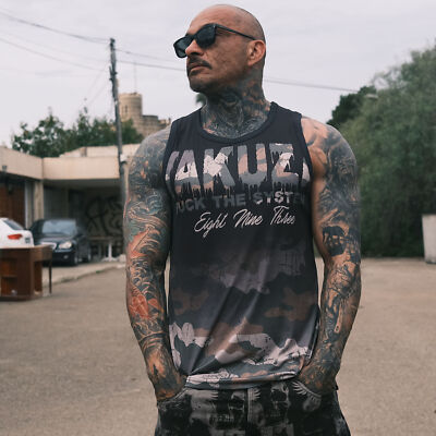 Neues Yakuza Herren Silent Mesh Tanktop Shirt - Schwarz