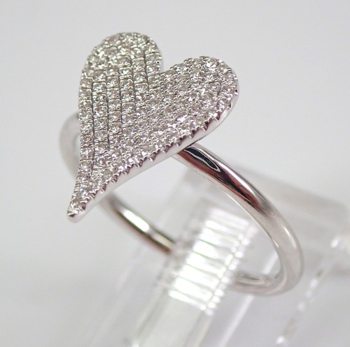 Anillo Corazón Racimo Diamantes Oro Blanco 14K Mano Derecha Cóctel Moderno Talla 5.25 - Imagen 3 de 7