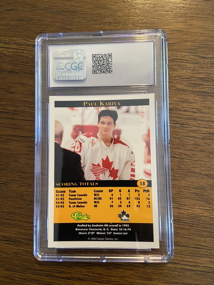 CGC 9 1994 Paul Kariya Classic Pro Hockey Prospects #18 Canada Rookie RC - Image 2 of 3