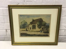 Vtg Antique Etching Print After Jean Francois Millet Possibly House at Gruchy