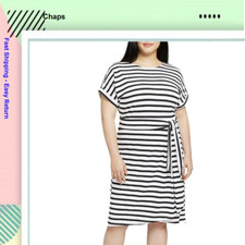 Chaps Ladies' Crewneck Knit Dress, Black White Stripe, XXL