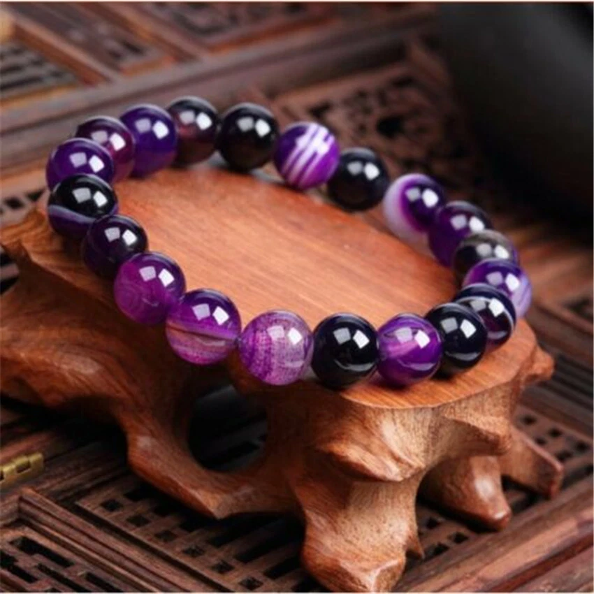 Natural Purple Agate Gemstone Mala Bracelet 7.5 inches Women