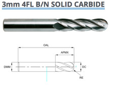 Image of 3mm CARBIDE BALL NOSED END MILL 4 FLUTED MADE BY EUROPA TOOL 3153030300 8