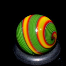 BRYAN TRILLAS GLASS MARBLE/.542"-VIOLET BLACKLIGHT LUCKY STRIPE-SUNFLOWER,LIME,R