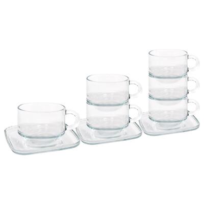 12 Stck. LAV 270ml Gemütliches Stapelglas Kaffeetassen & Untertasse Set Durchsichtige Gläser
