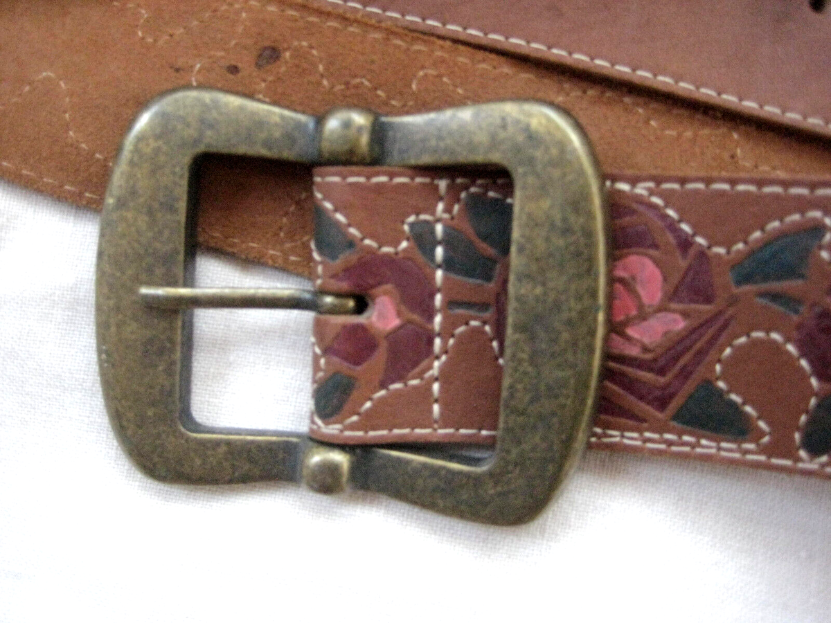 Vintage Betsey Johnson Brown Floral Leather Belt Ladies Size 