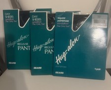 Vintage Sears Hug-alon Regular Pantyhose Sandal foot Toe Tall 3 Pair Navy