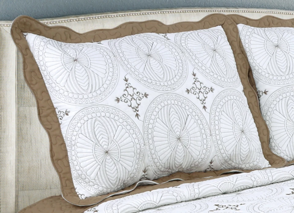 Juego de colcha edredón de cama suave mezcla de algodón bordado clásico círculo damasco Foto 4 de 4