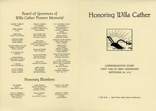 US 1487 FDC Ceremony Program Willa Cather