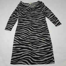 Michael Kors Size M Zebra Print Sweater Dress Cowl Neck 3/4 Sleeves