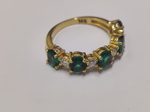 14k Yellow Gold Women's Wedding Band Ring Natural Emerald and Diamonds 2.00 Ct - Picture 5 of 5