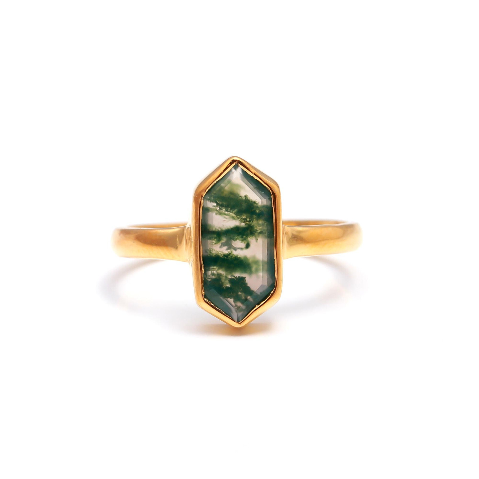 Natural Moss Agate Gold Plated 925 Sterling Silver Ring - Custom Sizes Available