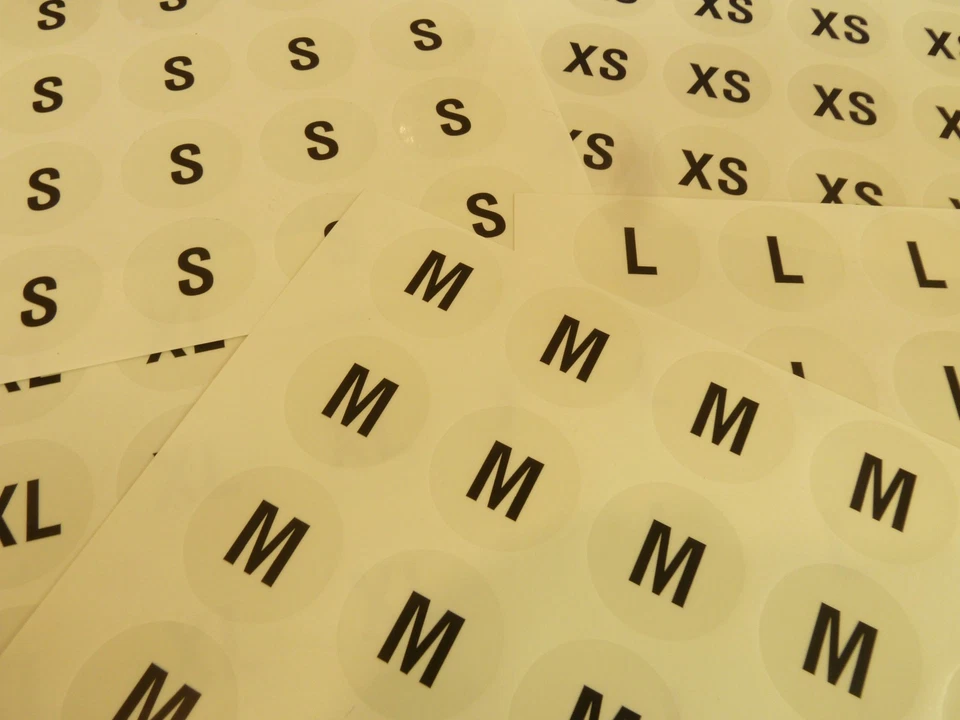 MINILABEL Mens Clothes Size Stickers Black on Clear Round Self-Adhesive Clothing Labels