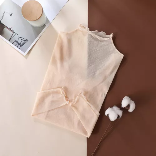 Damen transparentes Netz T-Shirt Bluse Langarm schmal Pullover Stehkragen Tops Shirt - Bild 8 von 17